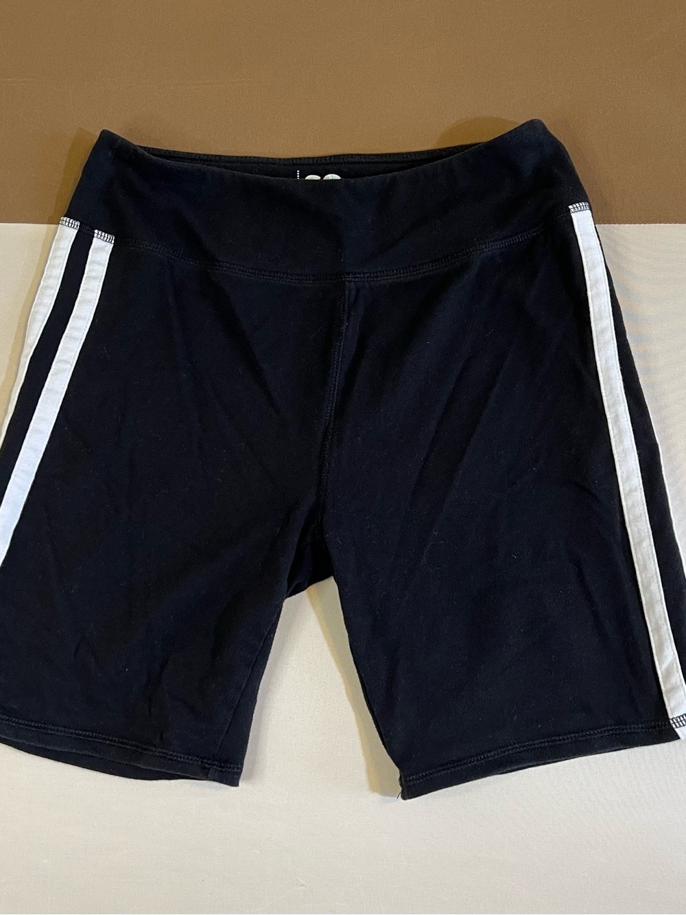 SO Black Bike Shorts with White Side Stripes